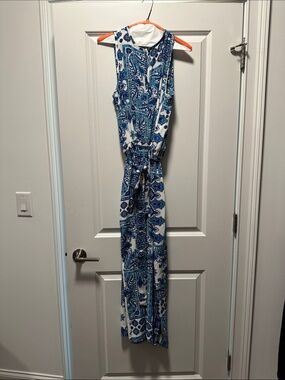 LOFT Blue and White Paisley Jumpsuit